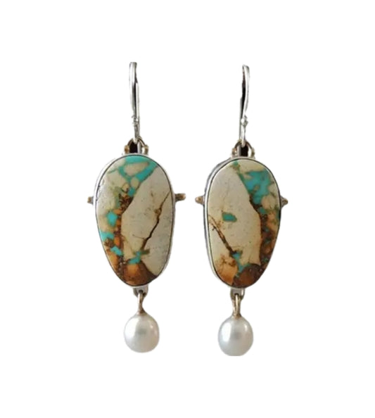 Turquoise and Pearl Look Earrings