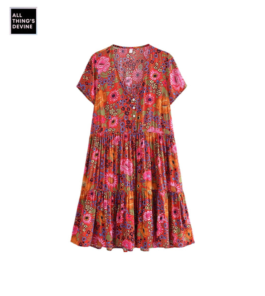 Boho Cotton Rayon Dress| S M L