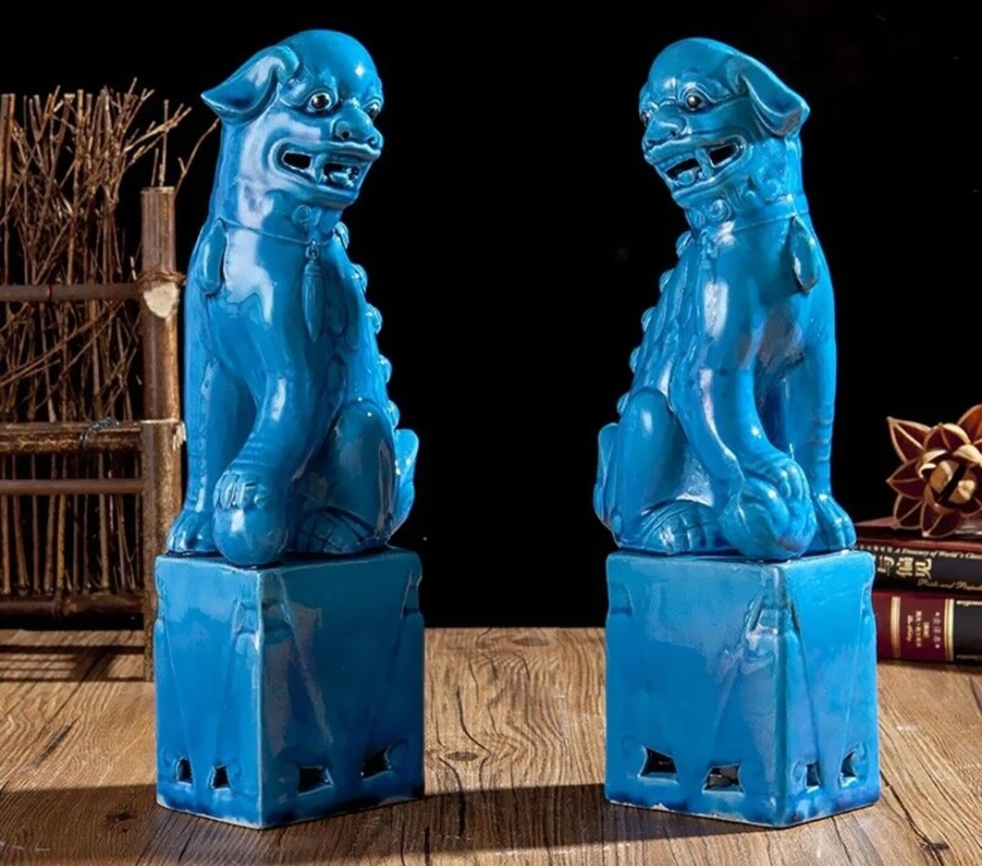 Foo Fu Temple Dogs/Lions Ceramic Statue Pair 27cm H