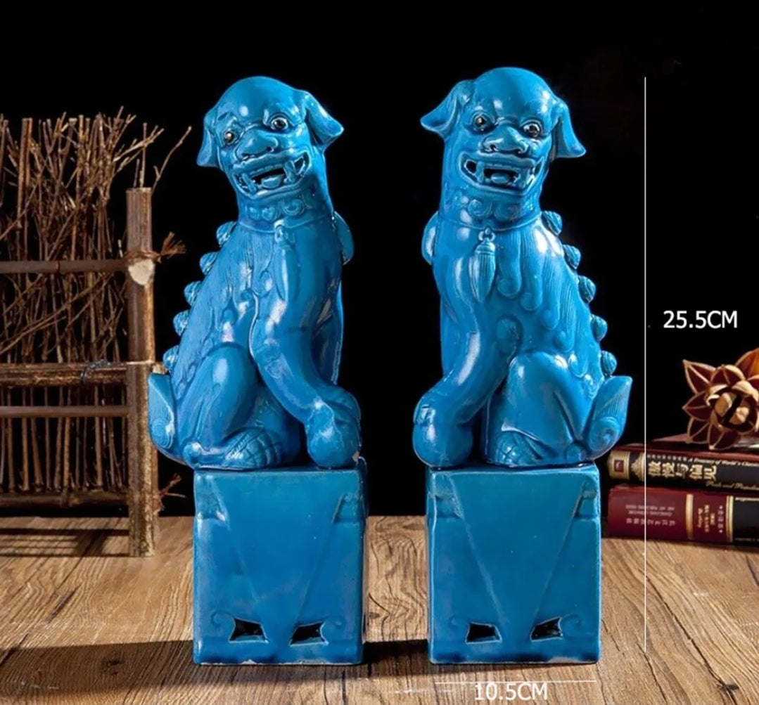 Foo Fu Temple Dogs/Lions Ceramic Statue Pair 27cm H