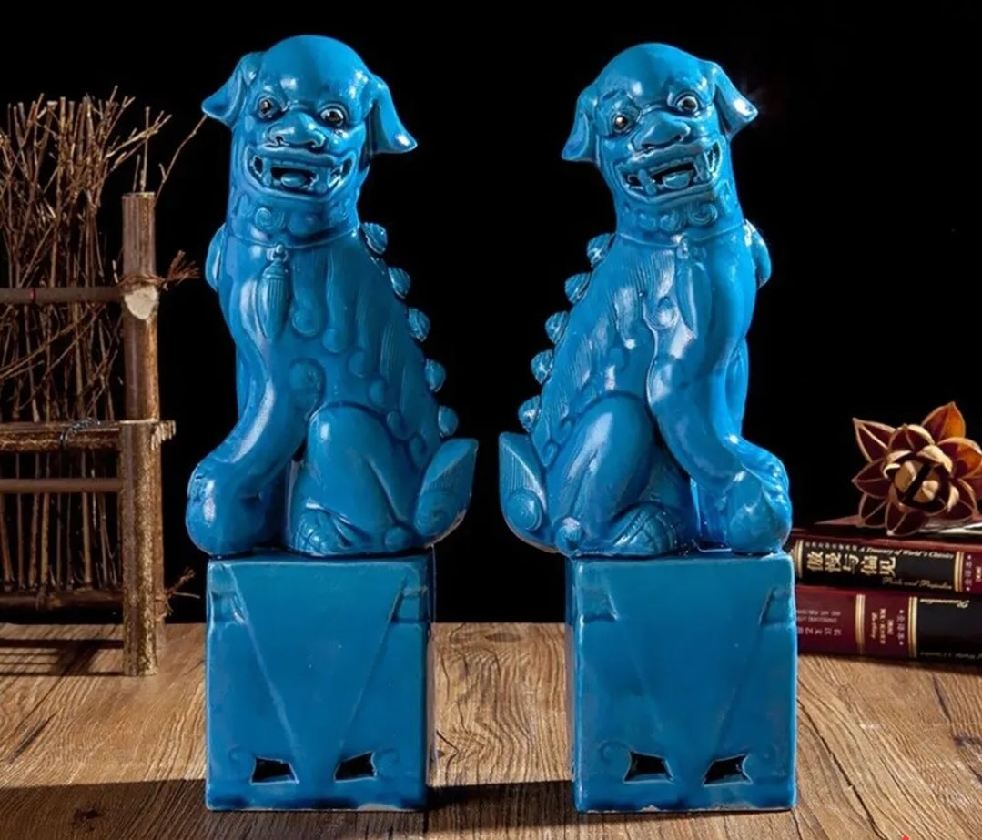 Foo Fu Temple Dogs/Lions Ceramic Statue Pair 27cm H