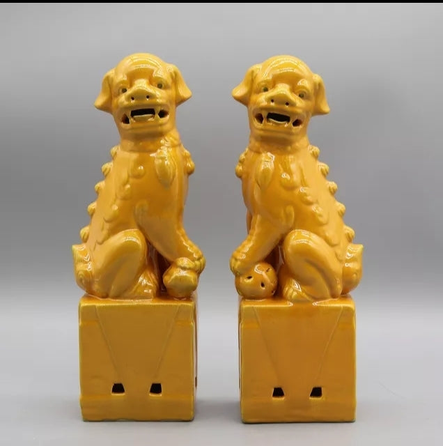 Foo Fu Temple Dogs/Lions Ceramic Statue Pair 27cm H