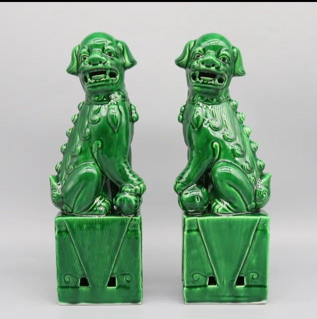 Foo Fu Temple Dogs/Lions Ceramic Statue Pair 27cm H