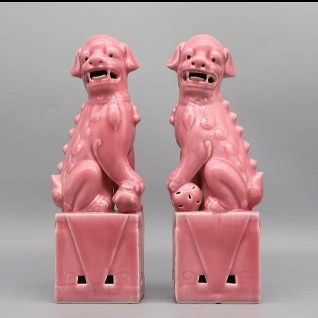 Foo Fu Temple Dogs/Lions Ceramic Statue Pair 27cm H