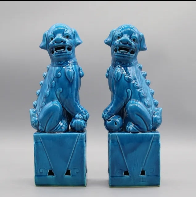 Foo Fu Temple Dogs/Lions Ceramic Statue Pair 27cm H