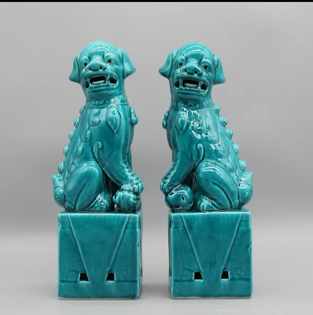 Foo Fu Temple Dogs/Lions Ceramic Statue Pair 27cm H