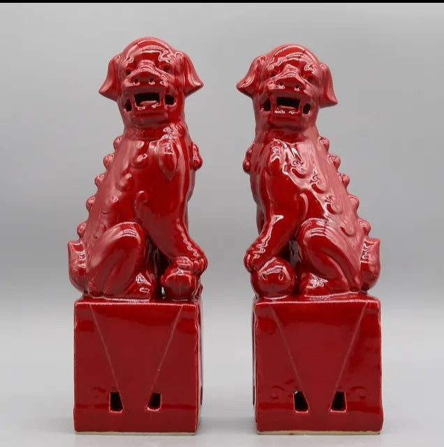 Foo Fu Temple Dogs/Lions Ceramic Statue Pair 27cm H