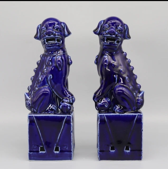 Foo Fu Temple Dogs/Lions Ceramic Statue Pair 27cm H