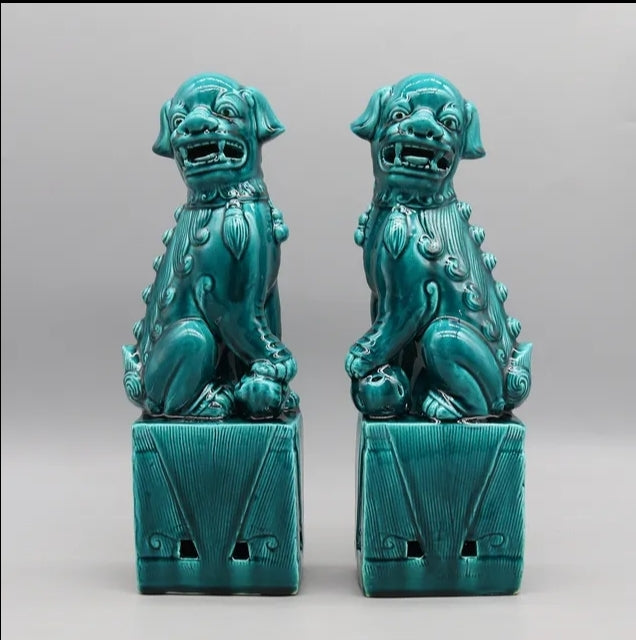 Foo Fu Temple Dogs/Lions Ceramic Statue Pair 27cm H