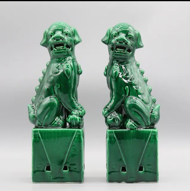 Foo Fu Temple Dogs/Lions Ceramic Statue Pair 27cm H