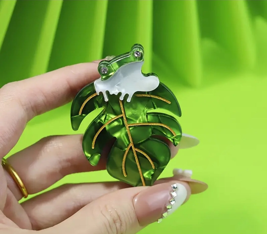 Brooch | Lapel Pin - Frog on Leaf Erstwilder style