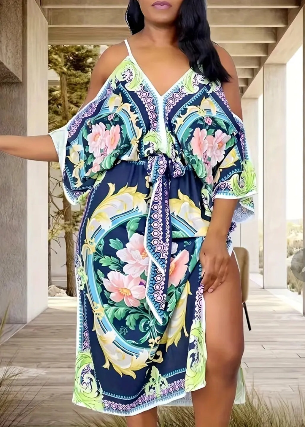 Plus Sized Women's Wear - Sexy Floral off shoulder Dress