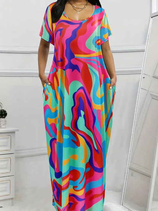 Plus Sized Women's Clothing - Colourful Swirl Dress