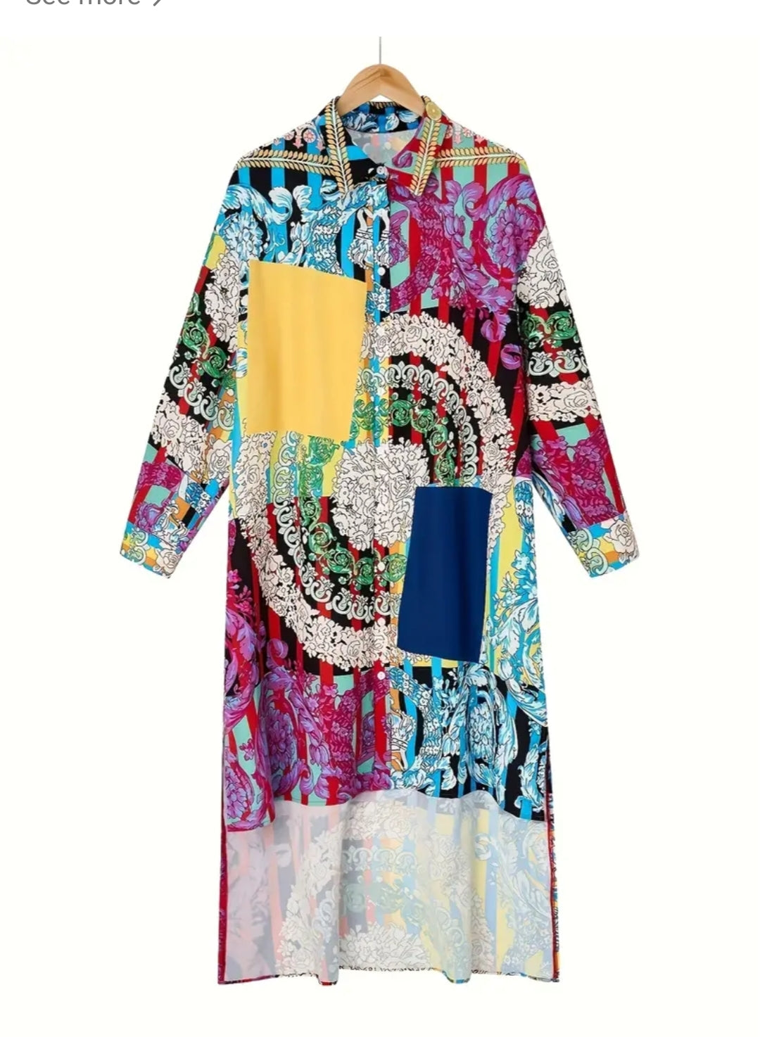 Plus Size Women's Wear - Boho Patchwork Jacket Dress