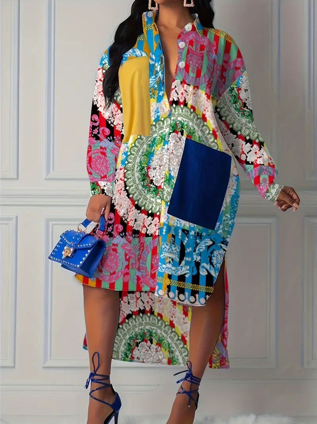 Plus Size Women's Wear - Boho Patchwork Jacket Dress