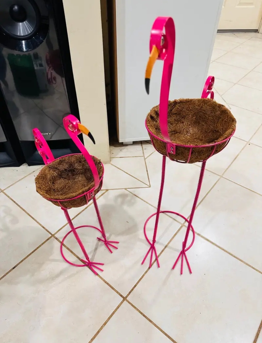 2 pc Flamingo Metal Plant Holders