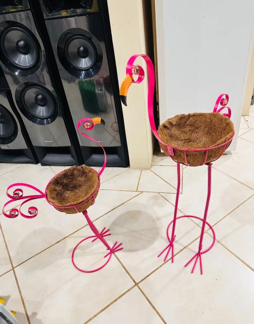 2 pc Flamingo Metal Plant Holders