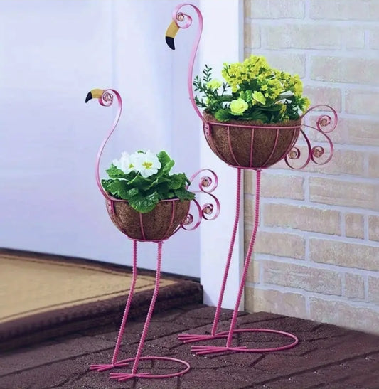 2 pc Flamingo Metal Plant Holders