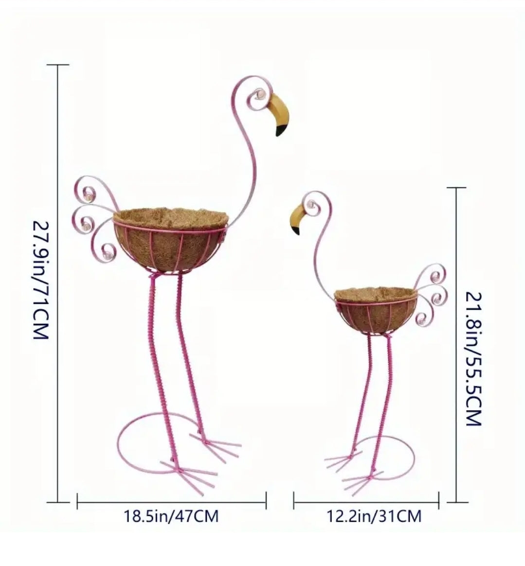 2 pc Flamingo Metal Plant Holders