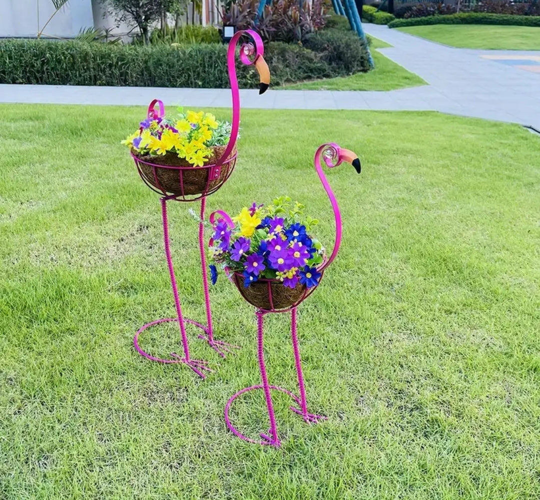 2 pc Flamingo Metal Plant Holders