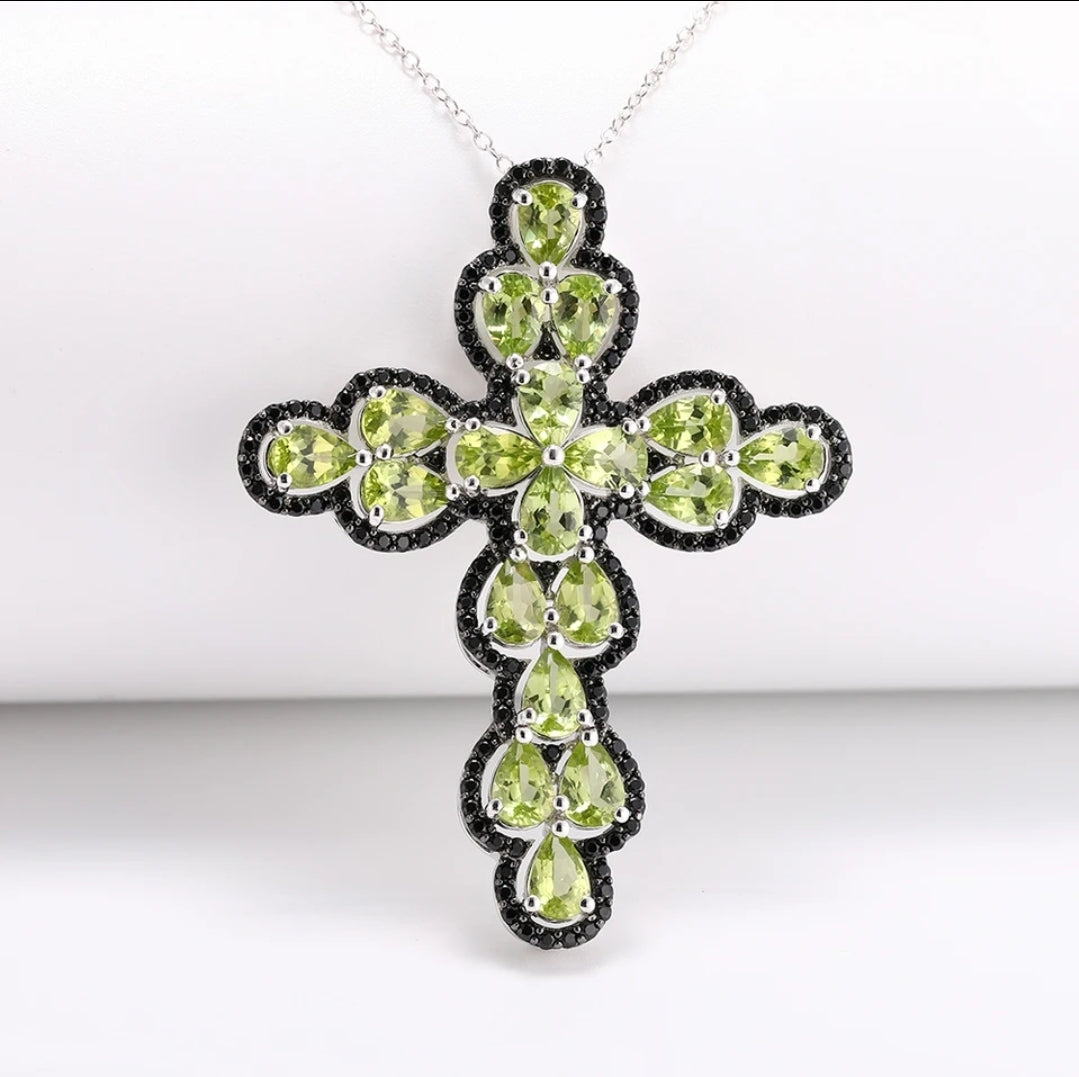 Sterling Silver Peridot Cross Pendant