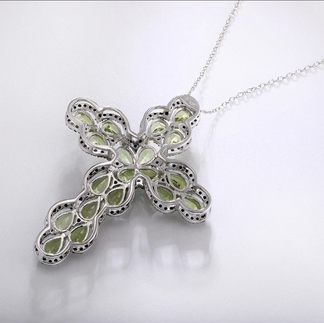 Sterling Silver Peridot Cross Pendant