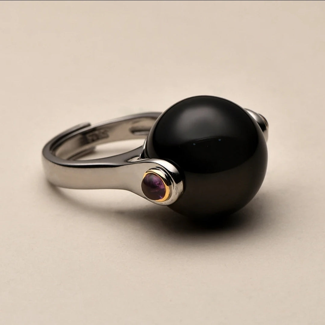 Onyx Gem Ball Sterling Silver Ring