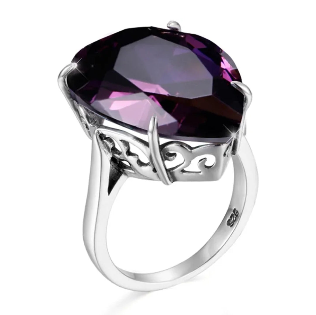 Amethyst Statement Ring Sterling Silver