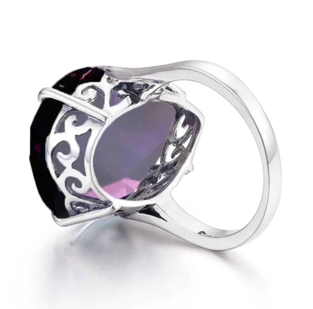 Amethyst Statement Ring Sterling Silver