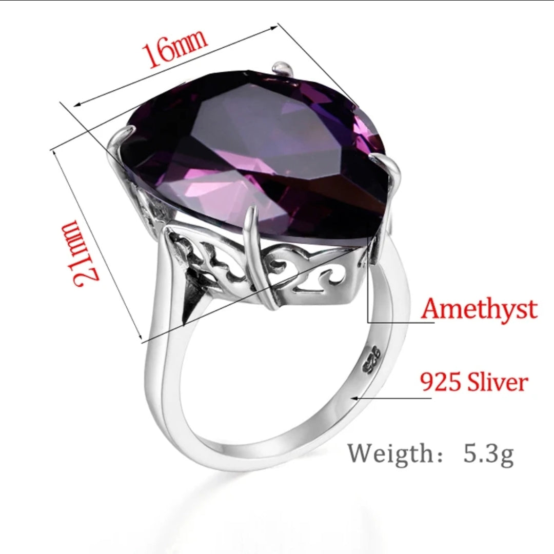 Amethyst Statement Ring Sterling Silver