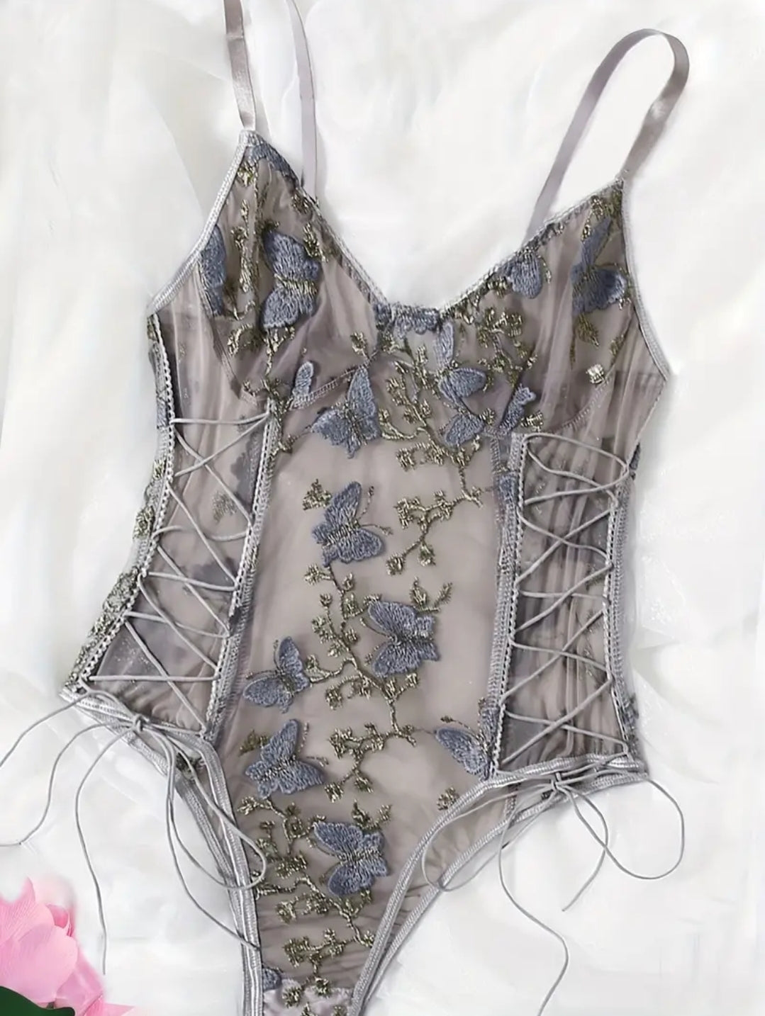 Teddy Body Suit - Embroidered Butterfly: Sz S|M|L