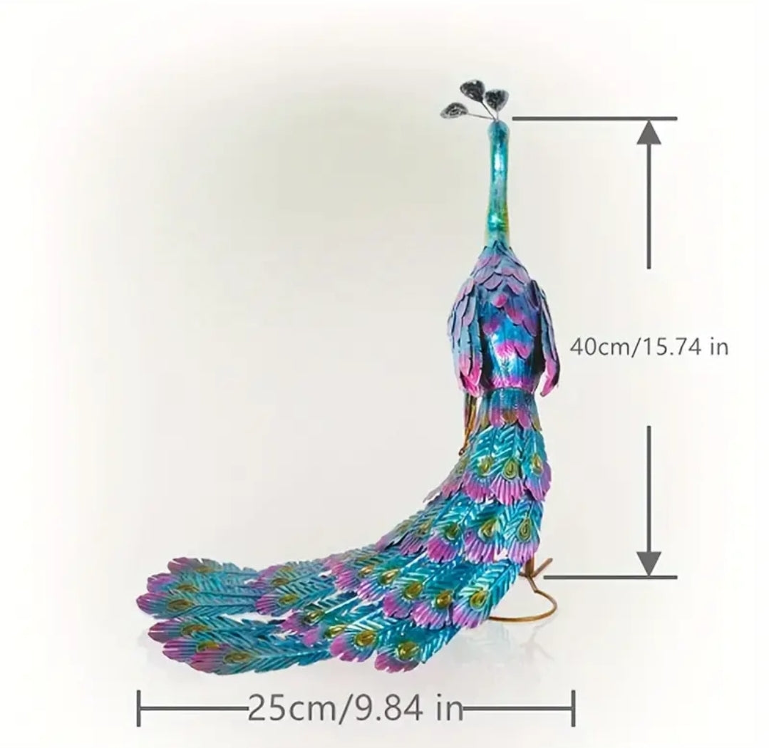 Peacock Tail Down Metal Decor Statue