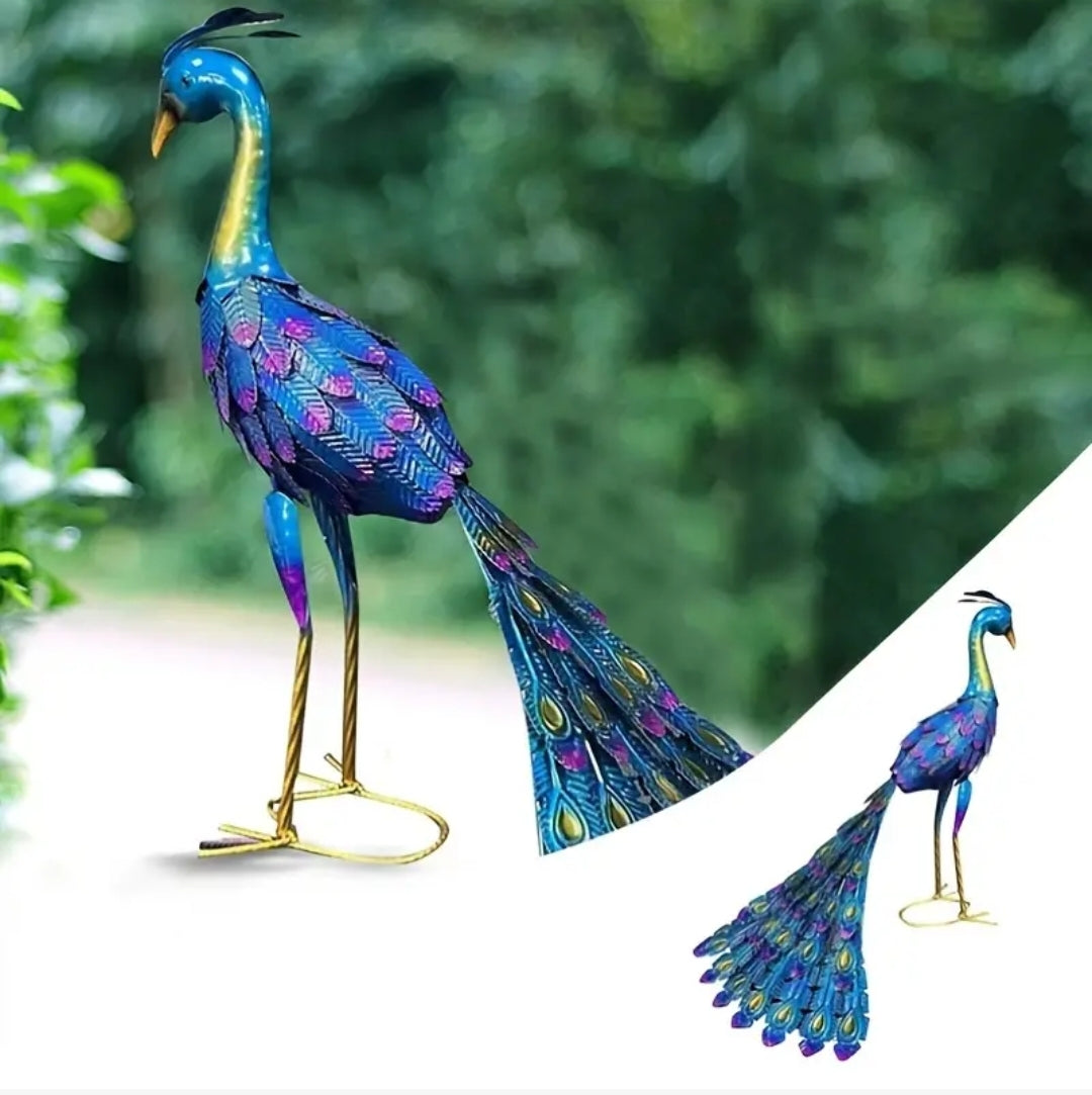 Peacock Tail Down Metal Decor Statue