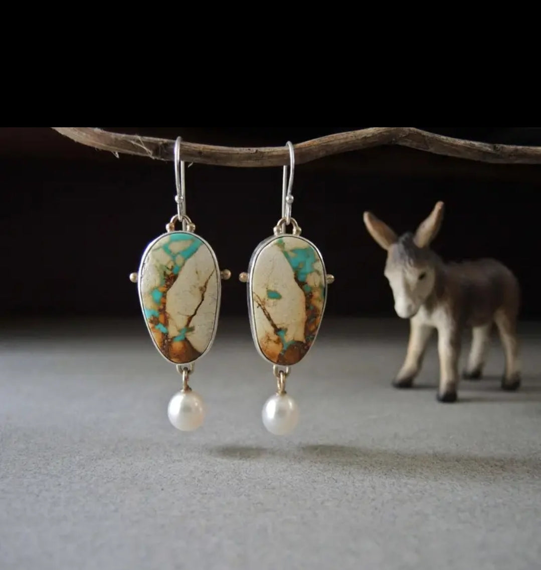 Turquoise and Pearl Look Earrings