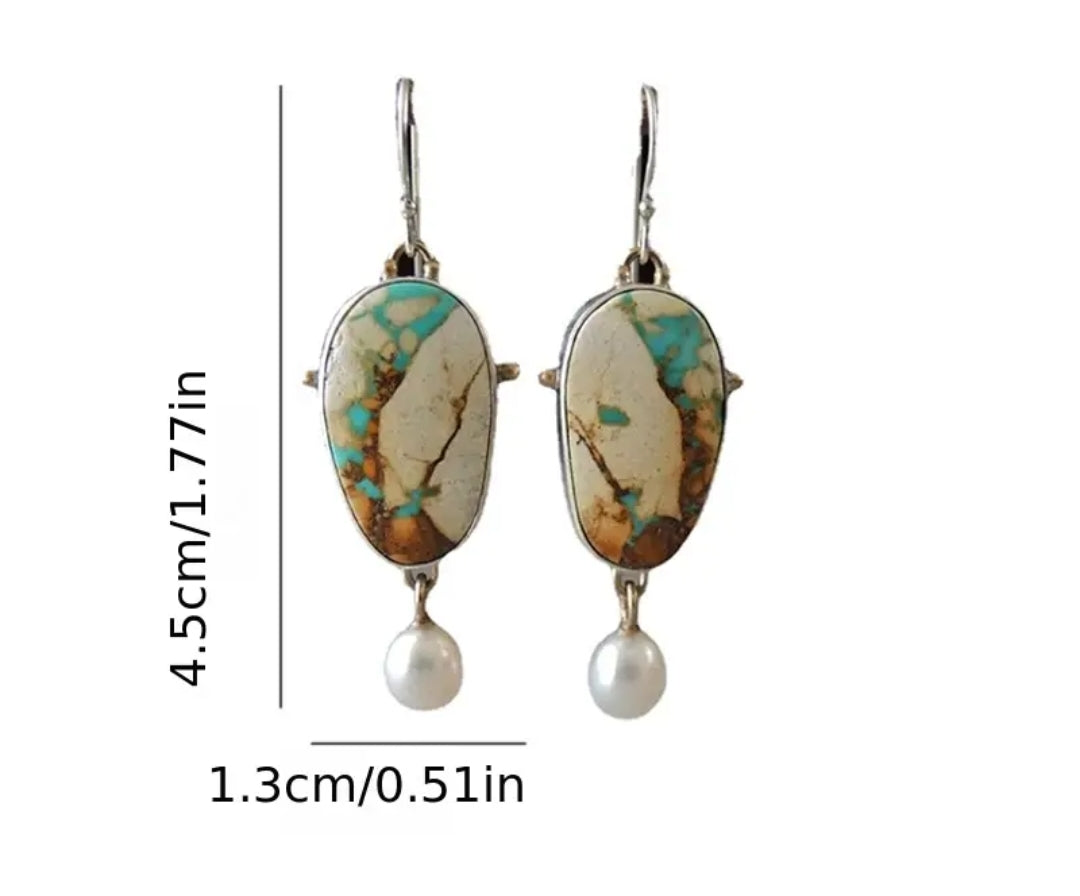 Turquoise and Pearl Look Earrings