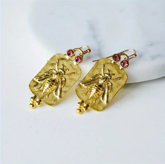 Bee Golden Gem Retro Earrings