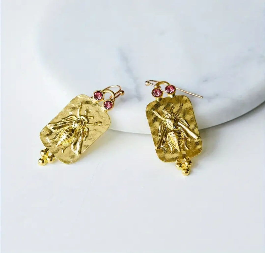 Bee Golden Gem Retro Earrings