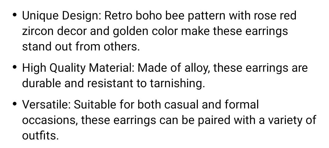 Bee Golden Gem Retro Earrings