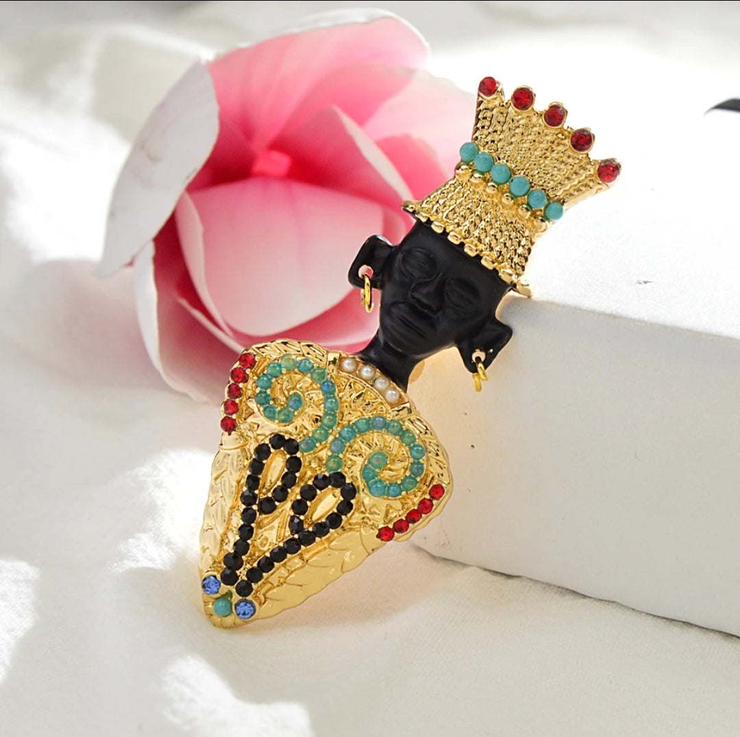 Ethnic Black Enamel Rhinestone Brooch