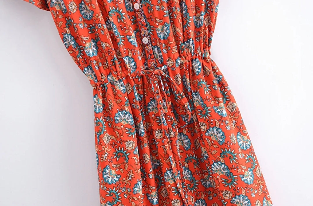 Red Floral Boho Jumpsuit | S M L XL