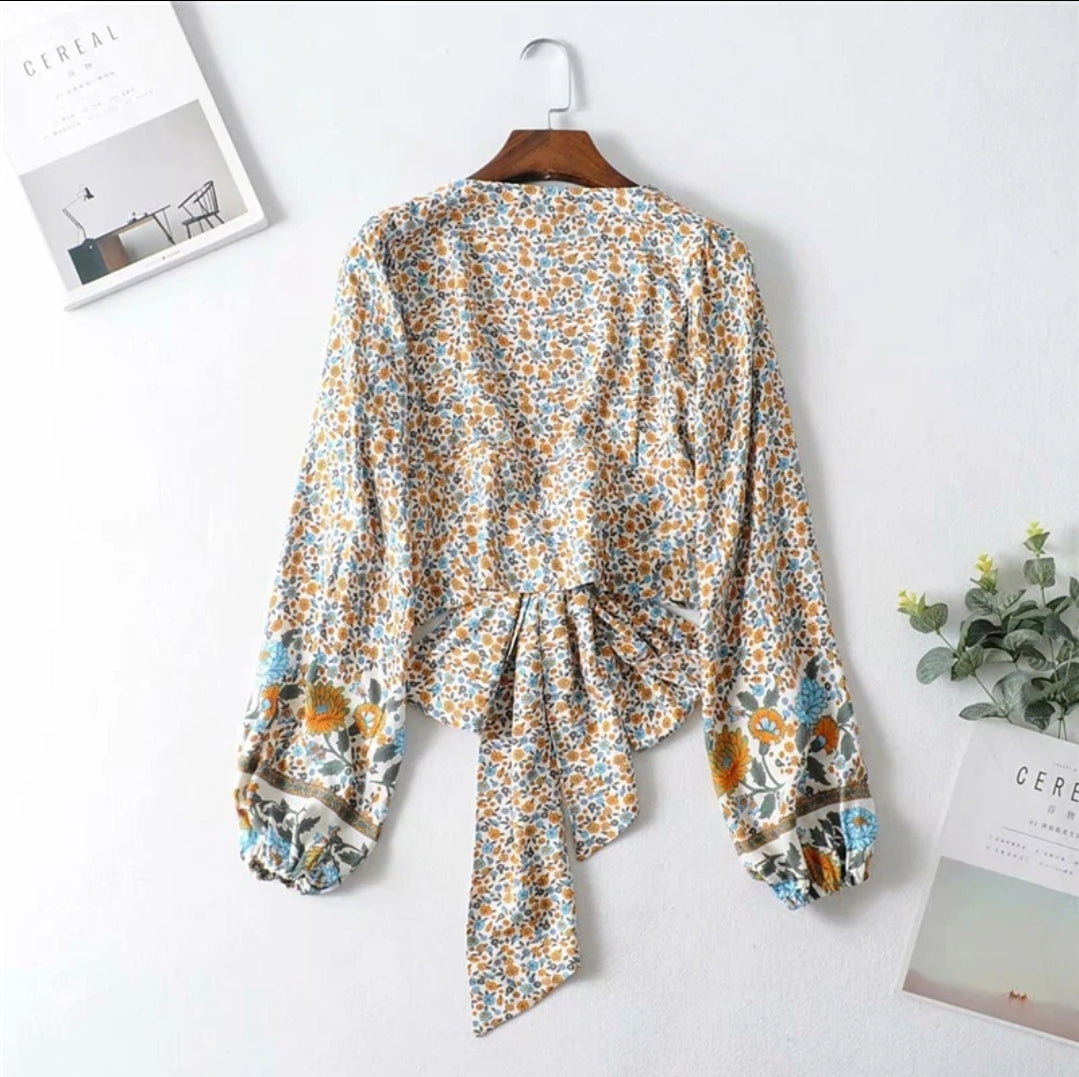 Boho Long Sleave Tie Shirt | S M L